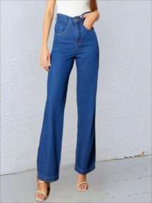 Women Jeans - 深色水洗藍 - 查看 2