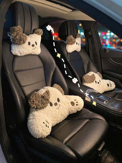 1个装汽车头枕颈枕 - 一对可爱的狗狗造型枕头，适用于汽车座椅，提供颈部和腰部支撑，完美提升乘车舒适度，汽车枕头