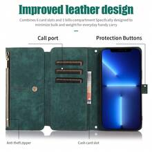 Classic Fashion Color Double Clamshell Card Slot Storage Card Scratch-Resistant Leather Phone Case Compatible With Samsung Galaxy S22 S22 Ultra S23 Plus All-In-One Phone Case That Folds And Acts As A Phone Stand Compatible With Samsung Galaxy S22Plus S23FE S23 S23 Ultra - Green - View 3