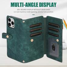 Classic Fashion Color Double Clamshell Card Slot Storage Card Scratch-Resistant Leather Phone Case Compatible With Samsung Galaxy S22 S22 Ultra S23 Plus All-In-One Phone Case That Folds And Acts As A Phone Stand Compatible With Samsung Galaxy S22Plus S23FE S23 S23 Ultra - Green - View 4