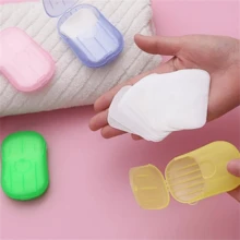 便攜迷你肥皂紙肥皂片旅行盒裝洗手片一次性洗手肥皂片戶外旅行手洗長久留香 - 隨機顏色 - 查看 1