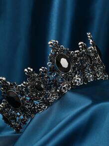 黑色鑽石水晶公主皇冠選美生日婚禮派對頭帶頭飾,女性和女孩子的髮飾 - 黑色 - 查看 2