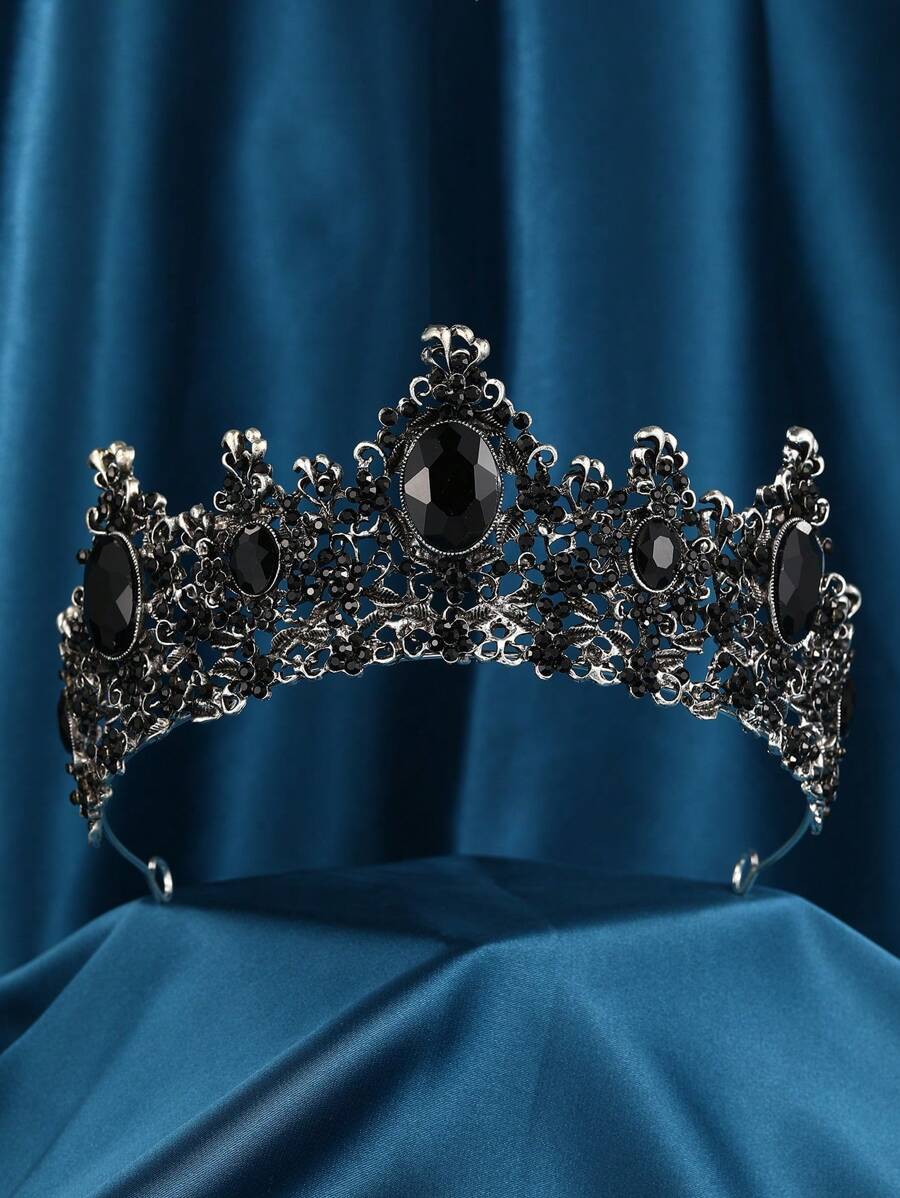 黑色鑽石水晶公主皇冠選美生日婚禮派對頭帶頭飾,女性和女孩子的髮飾 - 黑色 - 查看 1