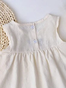 女童刺繡可愛連衣裙T卹裝，無袖，夏季 - 米色 - 查看 5