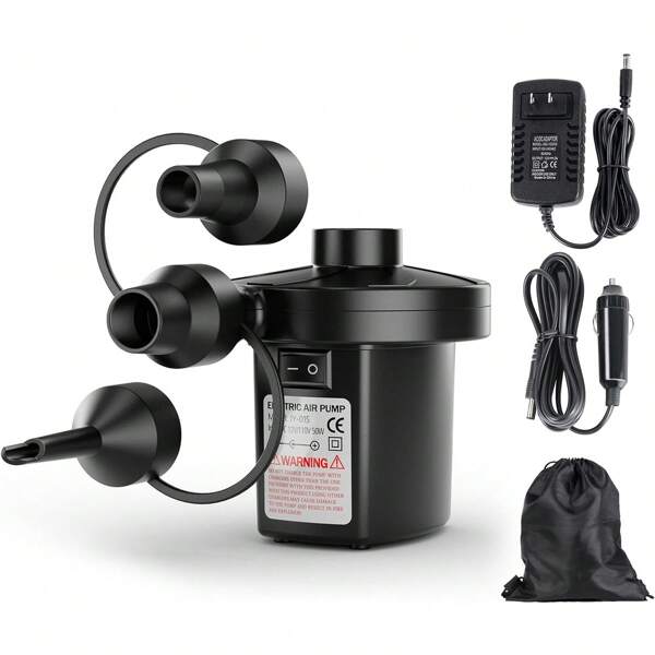 cotsoco Electric Inflatable Bed Pump Quick-Fill Air Pump With 3 Nozzles, Inflator & Deflator Pumps For Boats, Inflatable Cushion, Couch, Pool Floats