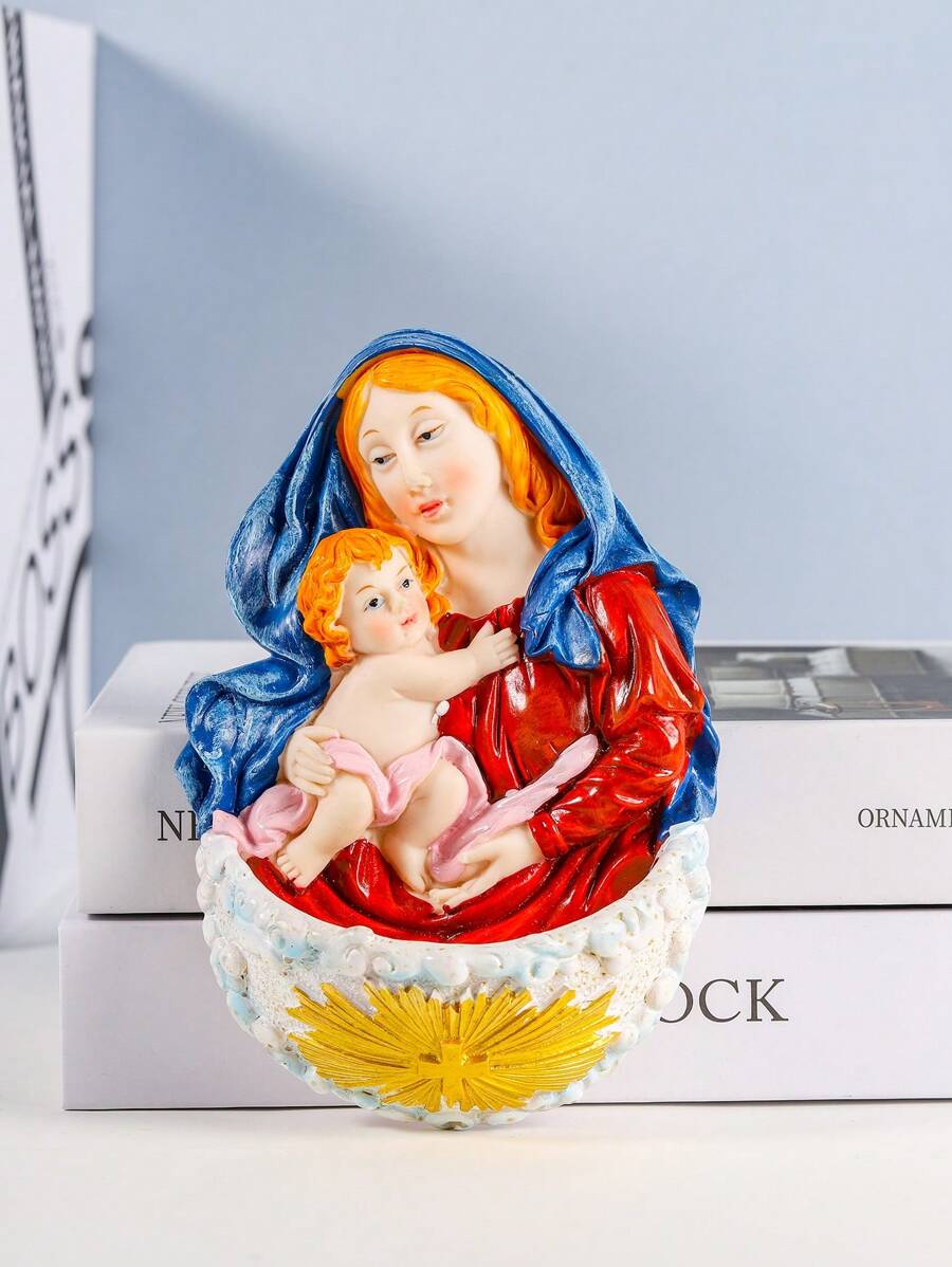 2入組聖誕搖籃系列母子聖像樹脂工藝裝飾品,可收納鑰匙掛於牆上,聖家族聖誕裝飾 - 藍色 - 查看 1