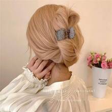 1 件装高魅力层次优雅发夹女士后头夹头饰碎发夹发饰高马尾夹 - 卡其色 - 查看 3