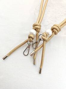 1入PU皮料珍珠裝飾女士肩背包，配替換式肩帶，簡約優雅風格 - 金色 - 查看 3