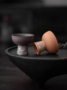 1 件圓口高腳茶杯,日本 Kujaku Shouyun 圖案粗陶杯,復古手工鍍銀茶杯適合客廳、茶店和家居生活 - 古銅色 - 查看 8