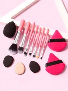 7pcs Soft Bristle Mini Makeup Brush Set & 6pcs Powder Puff Makeup Sponge,Brush Set,Makeup Brush Kit,Make Up Brush Set,Make Up Set Complete,Makeup Brush Set,Complete Makeup Kit,Brush Kit,Brushes Makeup Set,Makeup Gift Set,Set - Pink - View 5