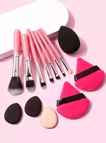 7pcs Soft Bristle Mini Makeup Brush Set & 6pcs Powder Puff Makeup Sponge,Brush Set,Makeup Brush Kit,Make Up Brush Set,Make Up Set Complete,Makeup Brush Set,Complete Makeup Kit,Brush Kit,Brushes Makeup Set,Makeup Gift Set,Set - Pink - View 2