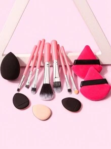 7pcs Soft Bristle Mini Makeup Brush Set & 6pcs Powder Puff Makeup Sponge,Brush Set,Makeup Brush Kit,Make Up Brush Set,Make Up Set Complete,Makeup Brush Set,Complete Makeup Kit,Brush Kit,Brushes Makeup Set,Makeup Gift Set,Set - Pink - View 4