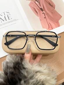 1 件男女通用多边形双桥眼镜 - 黑色 - 查看 2