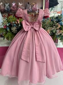 Young Girls Dresses - 乾枯玫瑰色 - 查看 3