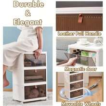 3 Packs, Large Foldable White PP Plastic Shoe Storage Boxes With Wheels - 3 Layers Of Clear Stackable Shoe Display Boxes For Organized Shoe Storage Bedroom Accessories - White - View 3