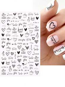 2入組情人節3d十字線貼花,黑色心形愛心設計英文字母3d粘貼移動,美甲貼紙貼紙 - 黑色 - 查看 2