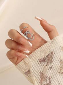 几何时尚精致美甲蝴蝶款铜镶水钻开口指甲戒指适合女性在日常宴会和聚会上佩戴。 - 彩色 - 查看 19