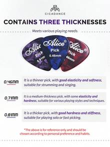 12pcs/Set Alice Guitar Picks Plectrum Celluloid Thickness 0.46mm/0.71mm/0.81mm Colorful Anti-Skid Wear-Resistant Longer Service Life Various Thicknesses Available Suitable For Folk Guitar Classical Guitar Electric Guitar Ukulele Guitar Accessories Christmas Birthday New Year Gift - Multicolor - View 3