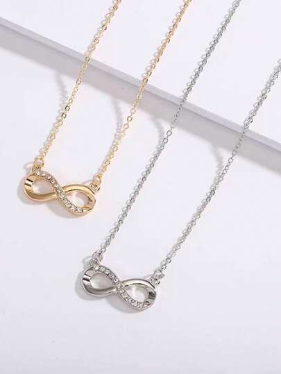 18k Gold Plated Infinity Symbol & Rhinestone Encrusted Alloy Pendant Necklace, Suitable For Daily, Commute, Party, Valentine's Day, Mother's Day Gift