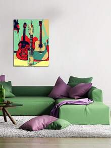 1張卡通吉他漫畫藝術海報,適用於臥室、客廳、書房、娛樂室、遊戲室、辦公室牆面裝飾油畫印刷 - 彩色 - 查看 2