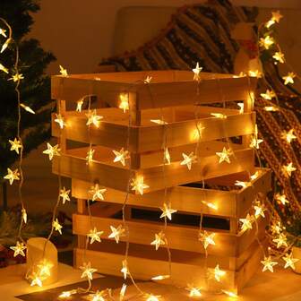 1 件 USB 供电小型 LED 仙女灯串，带珍珠星装饰