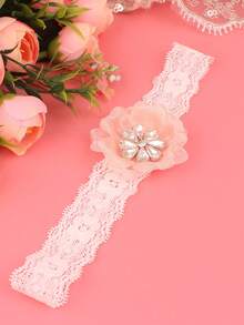 1pc Bridal Lace Garter Rhinestone Flower Garter Sexy Thigh Ring Bridal Accessories - Pink - View 3
