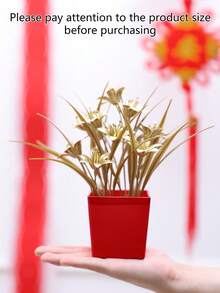 1入組人工風信子春節盆栽 - 春節家居客廳,辦公室桌面氛圍裝飾擺件,店鋪節日裝飾擺件 - 紅金色 - 查看 5
