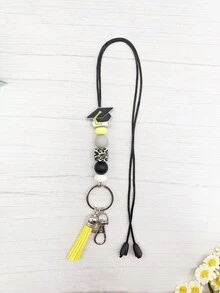 1入組教師節主題矽膠珠子掛繩鑰匙扣,可拆卸調節項鍊,適用於學生證,辦公室工作人員防丟失鑰匙鏈 - 黑色 - 查看 5