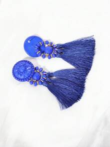 1對時尚亞克力花朵和掛飾耳環,適合日常穿著和假期禮物 - 寶藍色 - 查看 3