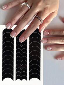 6 Packs French Manicure Stickers, French Cutout Decoupage Stickers, Self-Adhesive French Manicure Strips Guide Edge Aid, DIY Manicure Design For Beginners, Wavy Line Manicure Tips Guide Sticker Template Strips Nail Art Tools - Black - View 5