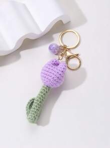 手工鉤針鬱金香鑰匙扣,卡通可愛禮物花袋吊飾 - 彩色 - 查看 5