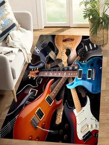 1pc Non-Slip Printed Guitar Area Rug, Suitable For Living Room, Coffee Table, Study, Bedroom And Bedside - Soft & Durable Material, Elegant Home Decoration - Multicolor - View 5