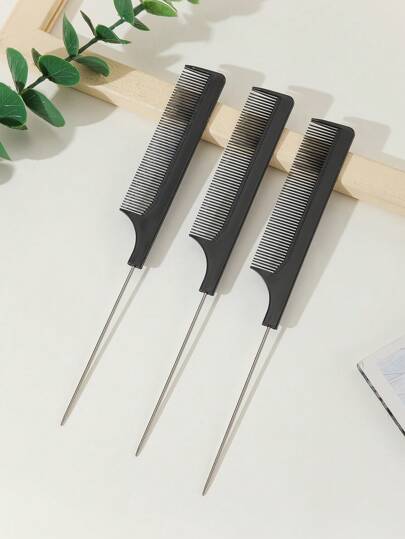 3pcs Women's Steel Pin Rat Tail Comb, Tease Comb, With Stainless Steel Tail For Home And Salon Use ,Comb Hair ,Hair Styling Tools Hair Accessories