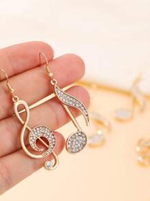 Exquisite Gold Color Music Note Design With Shining Rhinestone Women's Earrings - Ideal Gift For Festival Or Music Lovers Valentines,Mom,Mother,Mother's Day,Gift - A - View 2