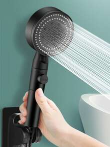 1pc/3pcs Adjustable Black Bath Shower Head High Pressure Water Saving Shower Stop Water Shower Head Bathroom Tool Bathroom Accessories Bathroom Tools - Black - View 2