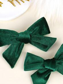 2入組/個女孩絨布蝴蝶結裝飾髮夾 - 墨綠色 - 查看 2