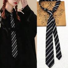1 Piece Of Women's Black And White Striped Polyester Hand-Tied Tie Suitable For Formal Shirts And Gifts - Black and White - View 1