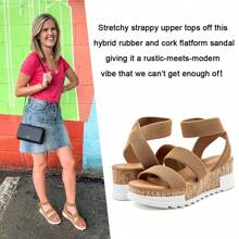 女款露趾坡跟涼鞋防滑厚底舒適彈性踝帶夏日鞋 - 棕色 - 查看 2