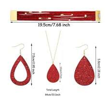 4 Pieces Women's Glitter Jewelry Set Bridal Wedding Multi-Layer Bracelet Faux Leather Dangle Earrings Necklace - Red - View 2