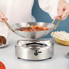 1pc Stainless Steel Dry Pot Bar Tripod Pot Pot Golden Ear Non-Stick Pot Restaurant Pot Pot Base Seafood Boil - Silver - View 5