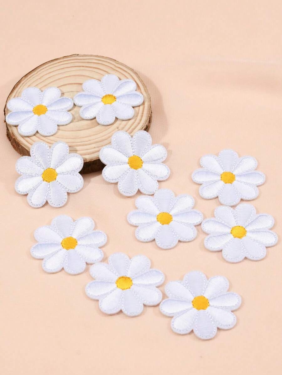 Sunflower Shaped Sew-On Fabric Patch, Flower Sew-On Decorative Patch, Diy Clothes Patch - White - View 1
