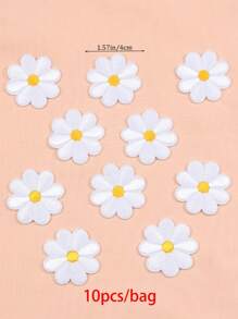 Sunflower Shaped Sew-On Fabric Patch, Flower Sew-On Decorative Patch, Diy Clothes Patch - White - View 2