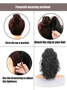 16 Inch Afro Kinky Curly Synthetic Hair Ponytail Extension For Daily Wear, Black Color, Suitable For African Women