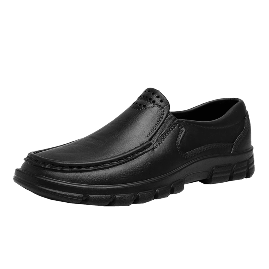 Plus Size Slip-On Driving Shoes, Anti-Skid Chef Shoes, Men's Casual Leather Shoes For All Seasons - Black - View 1