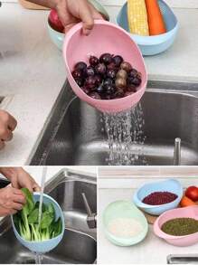 1入家用廚房米漏洗米器,帶有濾網用於清洗米飯,帶廚房排水籃