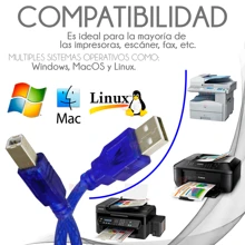 Cable Para Impresora USB Macho Tipo A-B, Para Proyector, Escaner, Multifuncional Extensión Universal De Calidad Laptop PC - Azul - Ver 3