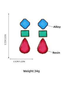 1 对时尚糖果色树脂透明长款耳坠，适合女士佩戴，带不对称几何形状吊坠，适合女孩的派对配饰 - 彩色 - 查看 2