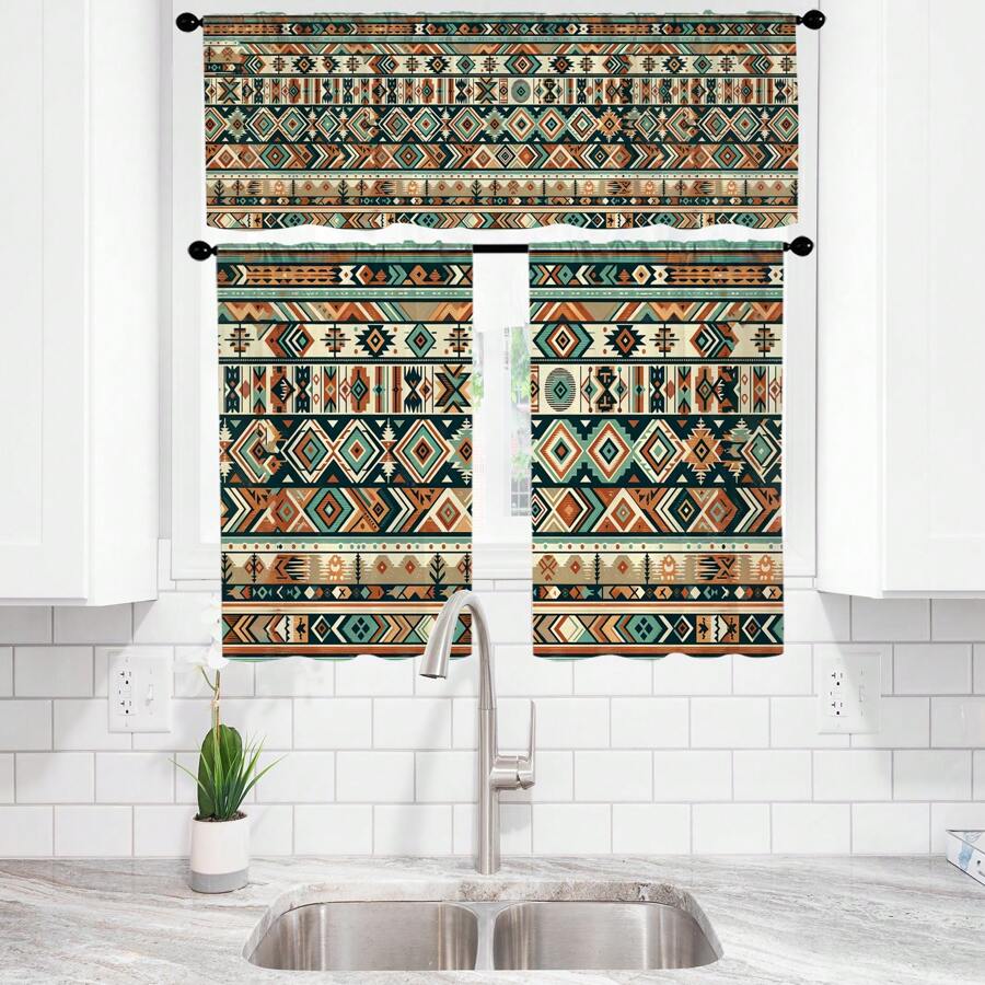 1塊窗簾板/2塊咖啡色窗簾,圖案印花,廚房窗簾,半遮光,元素,公寓裝飾,適用於廚房、宿舍、學習辦公室、客廳家居裝飾 - 幾何圖案 - 查看 1