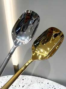 2pcs Delicate And Stylish Korean Gold/Silver Household Set Of Soup Spoon, Rice Spoon, Student Spoon - Multicolor - View 1
