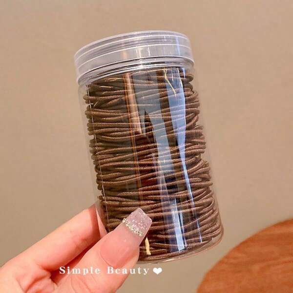 100pcs/Box Coffee Color 2mm Thin Hair Ties For Women, Suitable For Daily, Outdoor, Casual, Sports For Ponytail And Braids, Good Gift Valentine's Day Ponytail Holders Hair Elastics Hair Rubber Bands Scrunchies Hair Rope Elastic Hair Tie